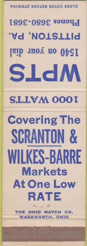 Matchbook Cover - WPTS Radio Pittston PA