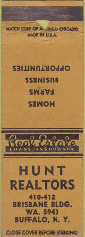 Matchbook Cover - Hunt Realtors Buffalo NY WORN