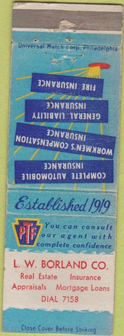 Matchbook Cover - LW Borland Co Real Estate Insurance