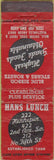 Matchbook Cover - Hans Lunch Minneapolis MN POOR