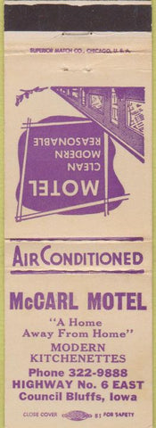 Matchbook Cover - McCarl Motel Council Bluffs IA