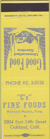 Matchbook Cover - C's Fine Foods Oakland CA yellow