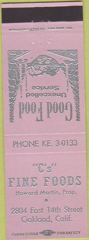 Matchbook Cover - C's Fine Foods Oakland CA lavender
