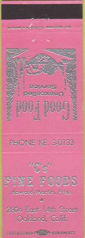 Matchbook Cover - C's Fine Foods Oakland CA pink
