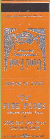 Matchbook Cover - C's Fine Foods Oakland CA orange