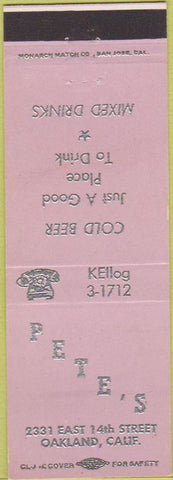 Matchbook Cover - Pete's Bar Oakland CA lavender