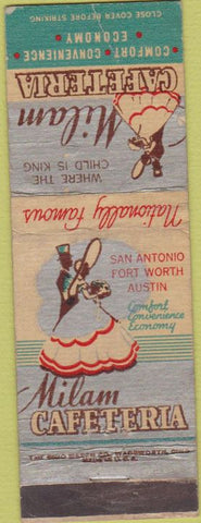 Matchbook Cover - Milan Cafeteria San Antonio TX Austin Fort Worth WORN