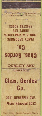 Matchbook Cover - Chas Gerdes Co Minneapolis MN grocery WORN