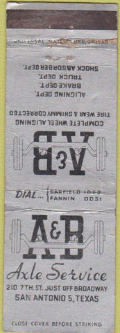 Matchbook Cover - A and B Axle Service San Antonio TX WORN