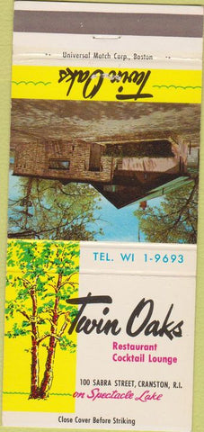 Matchbook Cover - Twin Oaks Restaurant Cranston RI 30 Strike