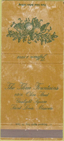 Matchbook Cover - Three Fountains Saint Louis MO 30 Strike