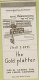 Matchbook Cover - The Gold Platter San Carlos CA 30 Strike