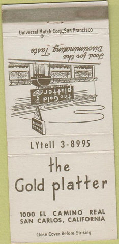 Matchbook Cover - The Gold Platter San Carlos CA 30 Strike