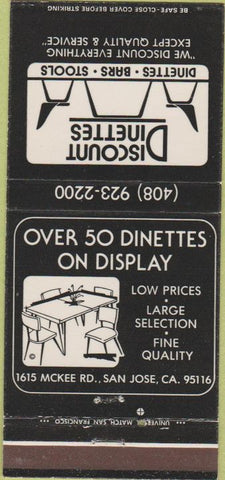 Matchbook Cover - Discount Dinettes furniture San Jose CA 30 Strike