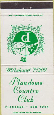 Matchbook Cover - Plandome Country Club Plandome NY 30 Strike