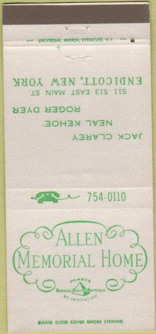 Matchbook Cover - Allen Memorial Home Endicott NY 30 Strike
