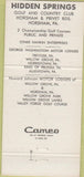 Matchbook Cover - Hidden Springs Golf Country Club Horsham PA 30 Strike