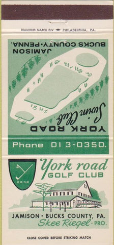 Matchbook Cover - York Road Golf Club Jamison Bucks County PA 30 Strike