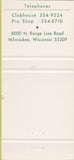 Matchbook Cover - Milwaukee Country Club WI 30 Strike