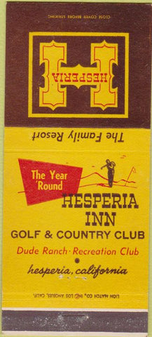 Matchbook Cover - Hesperia Inn Golf Country Club Hesperia CA 30 Strike