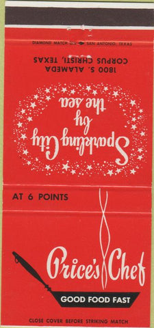 Matchbook Cover - Price's Chef Corpus Christi TX 30 Strike