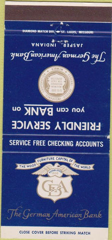 Matchbook Cover - German National Bank Jasper IN 30 Strike