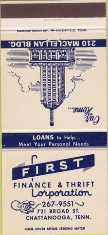 Matchbook Cover - First Finance Thrift Chattanooga TN 30 Strike