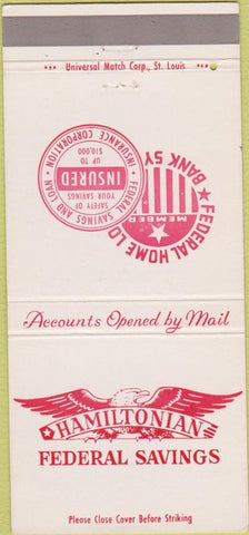 Matchbook Cover - Hamiltonian Federal Savings St Louis MO Ferguson 30 Strike