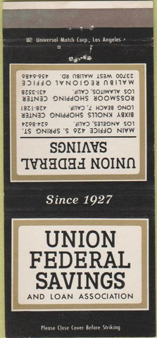 Matchbook Cover - Union Federal Savings Los Angeles Long Beach cA 30 Strike