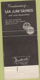 Matchbook Cover - San Juan Savings Farmington NM 30 Strike