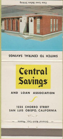 Matchbook Cover - Central Savings Loan San Luis Obispo CA 30 Strike