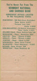 Matchbook Cover - Vermont National Savings Loan Brattleboro VT 30 Strike