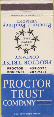 Matchbook Cover - Proctor Trust Co Proctor Poultney VT 30 Strike