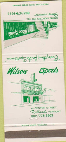 Matchbook Cover - Wilson Sports Rutland VA Barre sporting goods 30 Strike