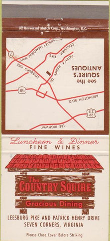 Matchbook Cover - The Country Squire Seven Corners VA 30 Strike