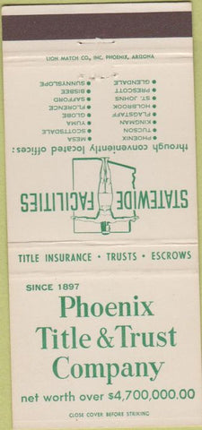 Matchbook Cover - Phoenix Title Trust Co Phoenix AZ 30 Strike