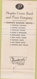 Matchbook Cover - Peoples Union Bank Trust NO TOWN 30 Strike
