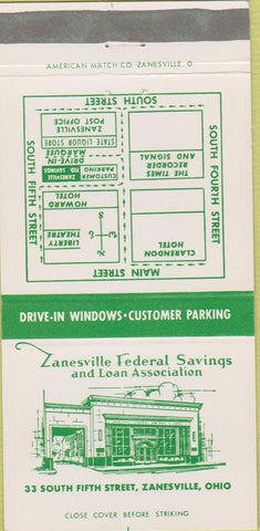 Matchbook Cover - Zanesville Federal Savings Loan OH 30 Strike