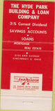 Matchbook Cover - The Hyde Park Building Loan Cincinnati OH 30 Strike