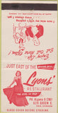 Matchbook Cover - Lyons' Restaurant Soo Canada girlie 30 Strike