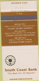 Matchbook Cover - South Coast Bank Garden Grove Costa Mesa CA 30 Strike