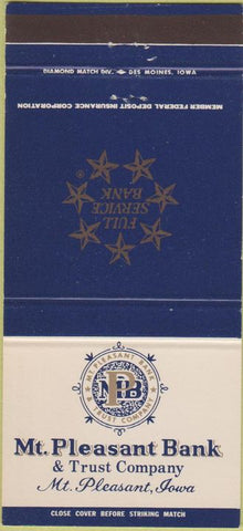 Matchbook Cover - Mount Pleasant Bank IA 30 Strike