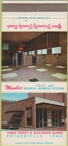 Matchbook Cover - Iowa Trust Savings Bank Esterville IA 30 Strike
