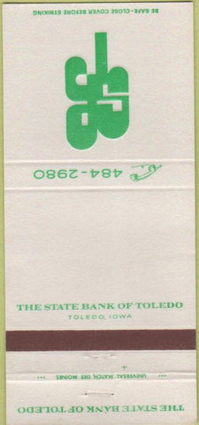 Matchbook Cover - State Bank of Toledo IA 30 Strike