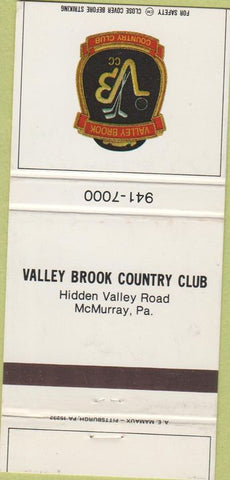 Matchbook Cover - Valley Brook Country Club McMurray PA 30 Strike