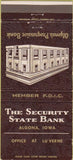 Matchbook Cover - Security State Bank Algona IA 30 Strike