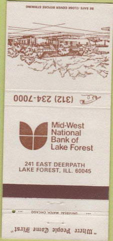 Matchbook Cover - Mid West National Bank Lake Forest IL 30 Strike