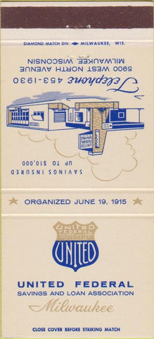 Matchbook Cover - United Federal Savings Loan Milwaukee WI 30 Strike