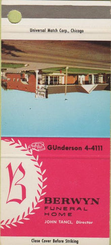 Matchbook Cover - Berwyn Funeral home IL 30 Strike
