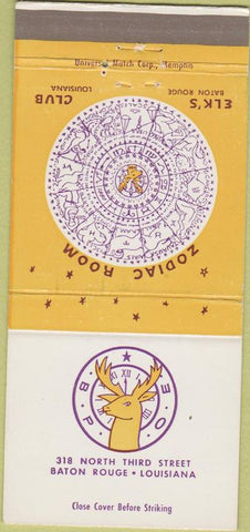 Matchbook Cover - Elks Club Baton Rouge LA Zodiac Room 30 Strike